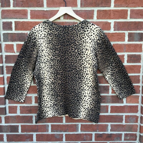 Kim Rogers Petite Knit Top Large Vneck Leopard Animal Print Mobwife Classic - Picture 2 of 8